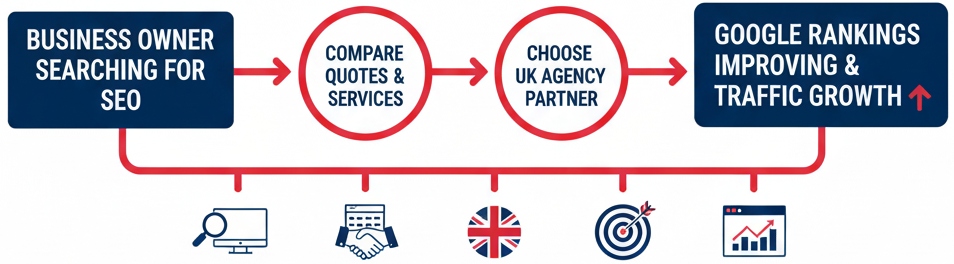 Step-by-step process for UK businesses to find an SEO agency and improve Google rankings